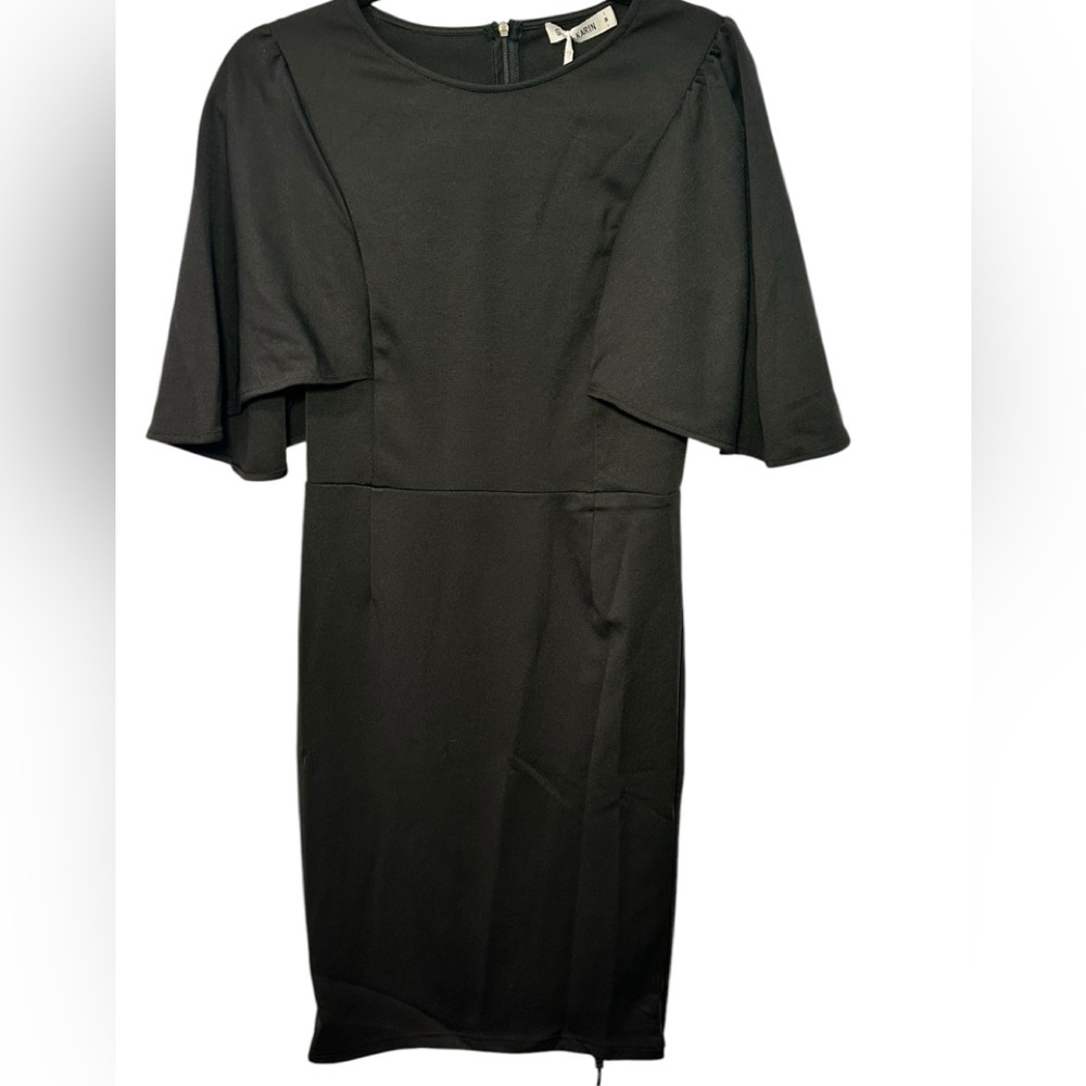 Grace Karin‎ Black Midi Cape Scoop Neck Fit Flare Sheath Midi Dress Size Medium